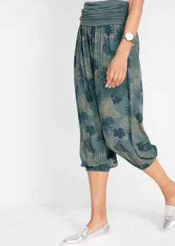 bonprix bonprix Pantalón 3/4 de mezcla de viscosa fluida Verde eucalipto de flores Hot