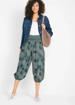bonprix bonprix Pantalón 3/4 de mezcla de viscosa fluida Verde eucalipto de flores Hot