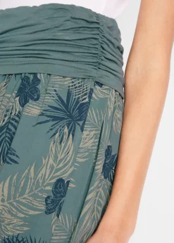 bonprix bonprix Pantalón 3/4 de mezcla de viscosa fluida Verde eucalipto de flores Hot
