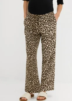 bonprix bonprix Pantalón 2 en 1 de muselina pura de algodón para durante y después del embarazo estampado leo piedra-marrón medio-marrón oscuro-marrón castaño-negro Hot