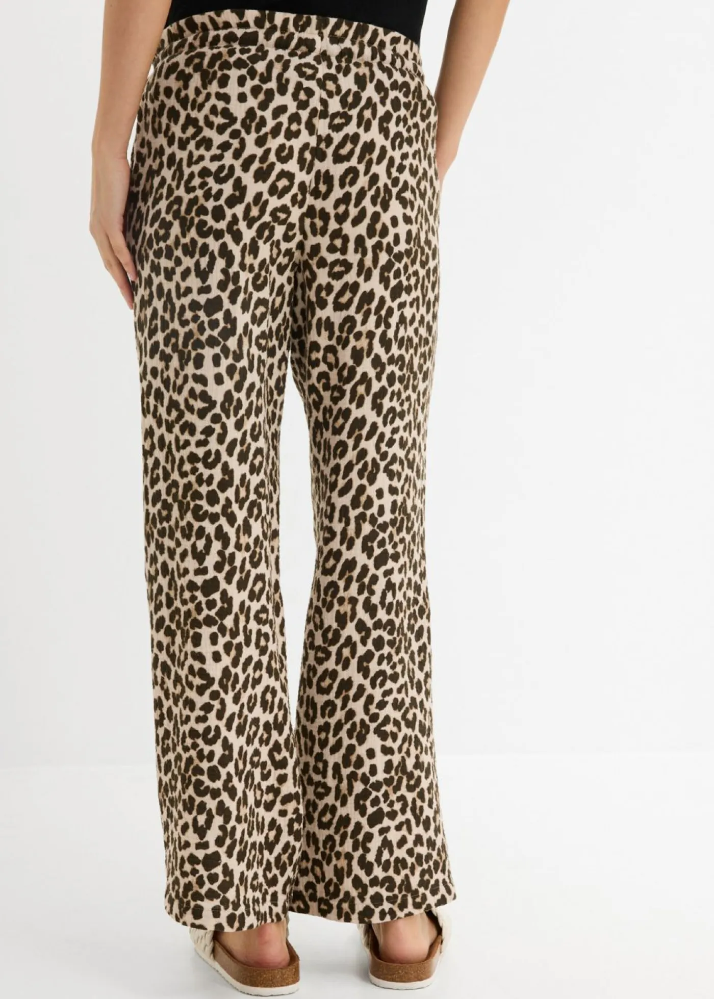 bonprix bonprix Pantalón 2 en 1 de muselina pura de algodón para durante y después del embarazo estampado leo piedra-marrón medio-marrón oscuro-marrón castaño-negro Hot