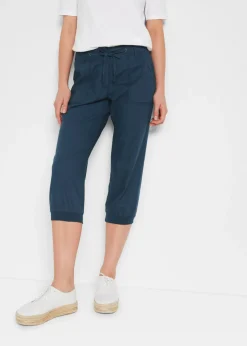 bonprix bonprix Pantalón 3/4 en mezcla de algodón y lino Azul marino Hot