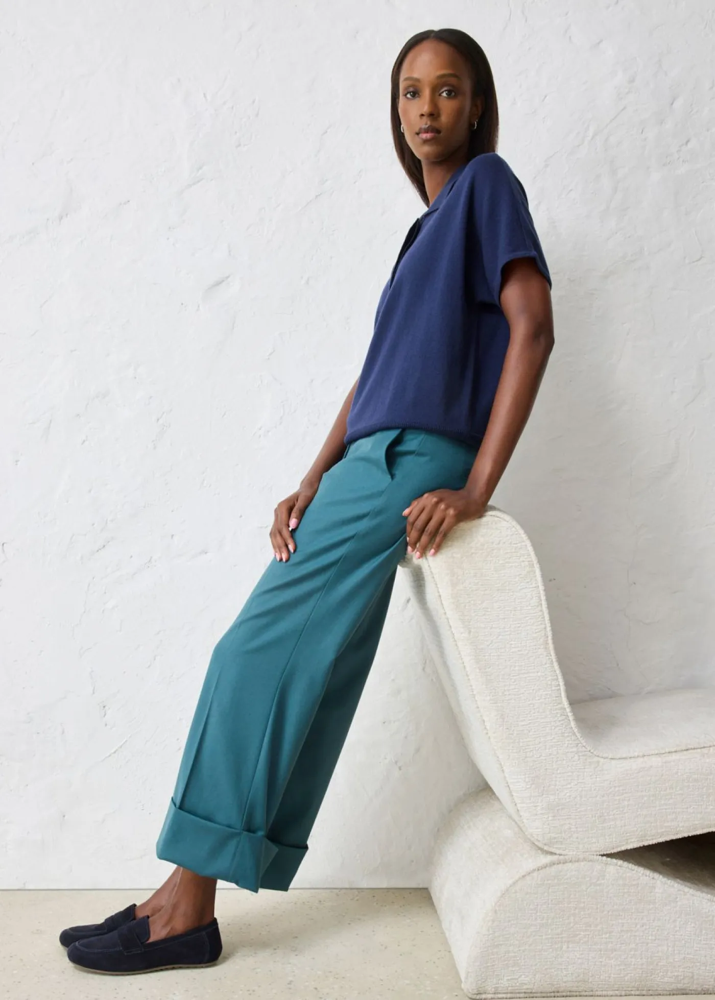 bonprix bonprix Pantalón acampanado con contenido de lana verde pimiento Sale