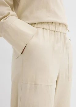 bonprix bonprix Pantalón acampanado de mezcla de lino ligero Arena claro New