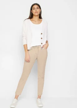 bonprix bonprix Pantalón acortado de sarga con aspecto desgastado Arena claro Hot