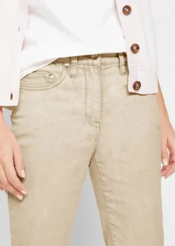 bonprix bonprix Pantalón acortado de sarga con aspecto desgastado Arena claro Hot