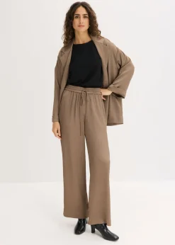 bonprix bonprix Pantalón ancho con cinturilla cómoda Marrón grisáceo Hot