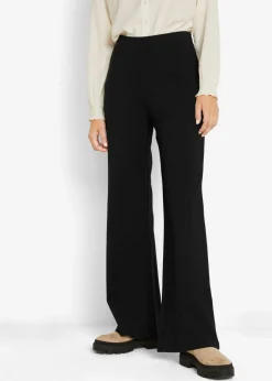 bonprix bonprix Pantalón ancho con cinturilla elástica de mezcla de viscosa Negro Clearance