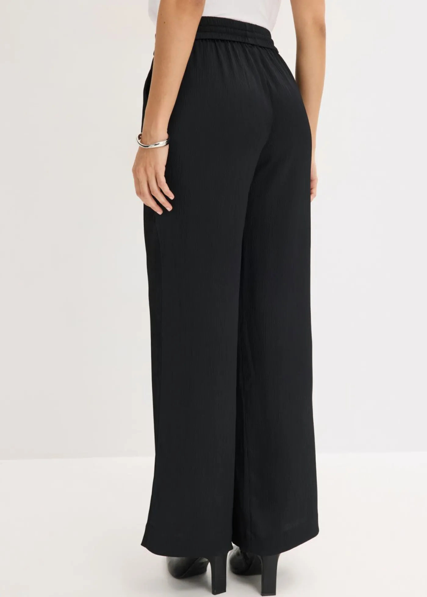 bonprix bonprix Pantalón ancho con cinturilla cómoda Negro Sale
