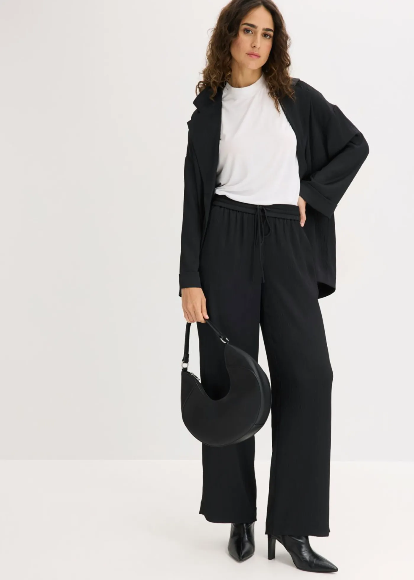 bonprix bonprix Pantalón ancho con cinturilla cómoda Negro Sale