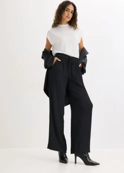 bonprix bonprix Pantalón ancho con cinturilla cómoda Negro Sale
