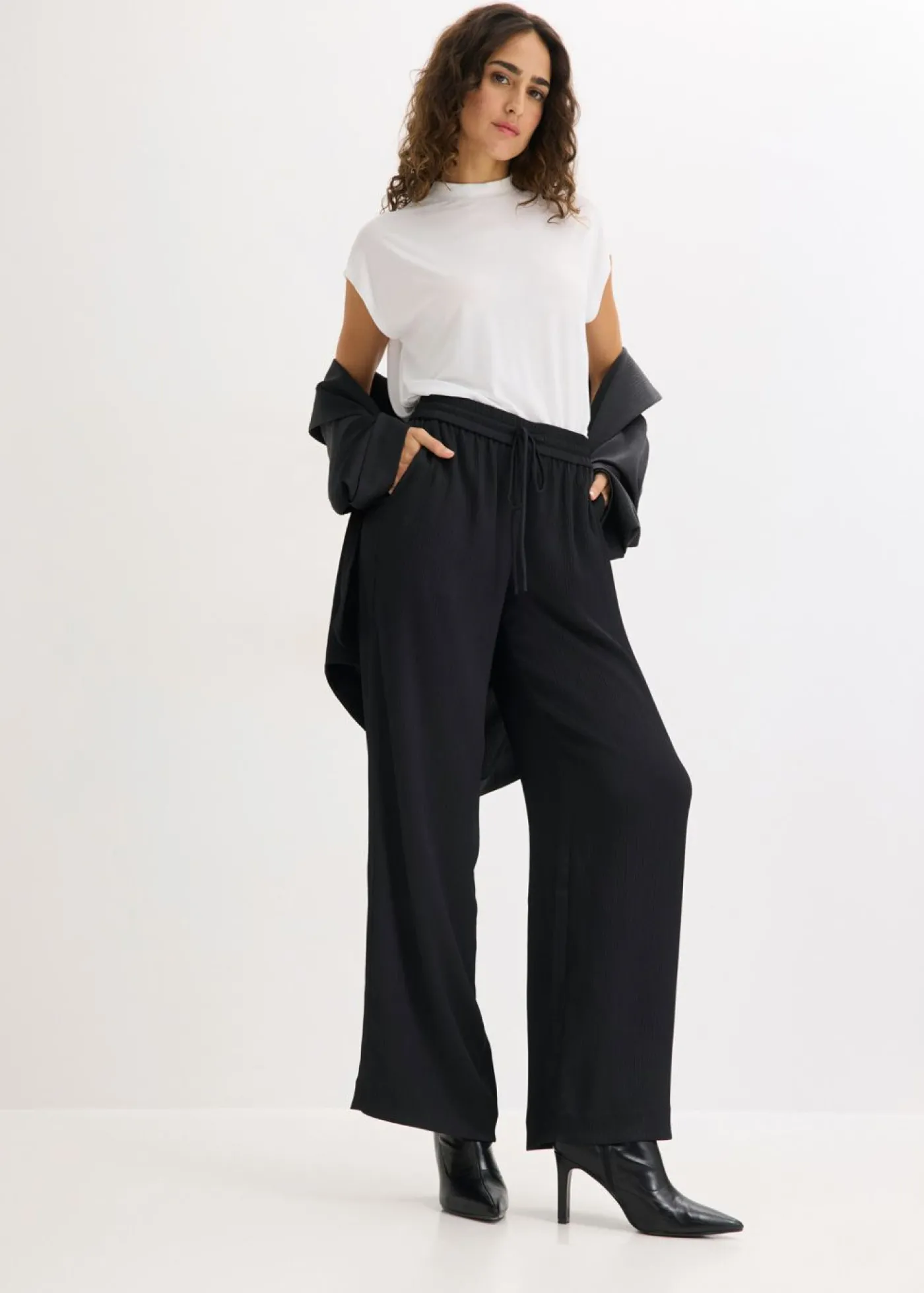 bonprix bonprix Pantalón ancho con cinturilla cómoda Negro Sale
