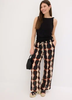 bonprix bonprix Pantalón ancho con estampado batik Negro-beige, estampado Online
