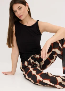 bonprix bonprix Pantalón ancho con estampado batik Negro-beige, estampado Online