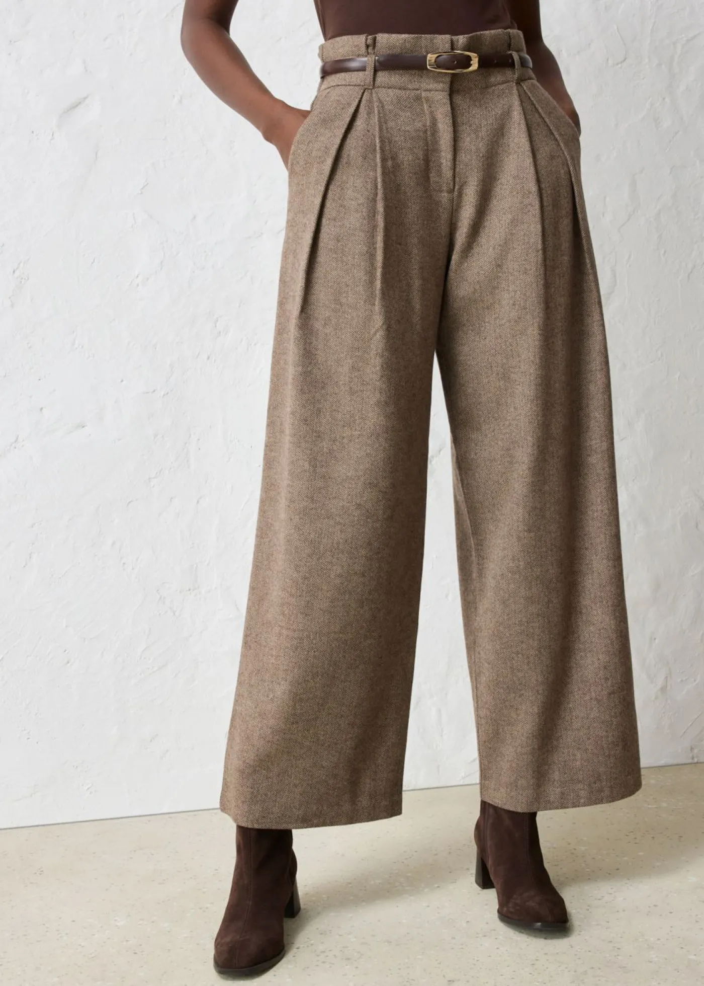 bonprix bonprix Pantalón ancho con lana marrón oscuro moteado Hot