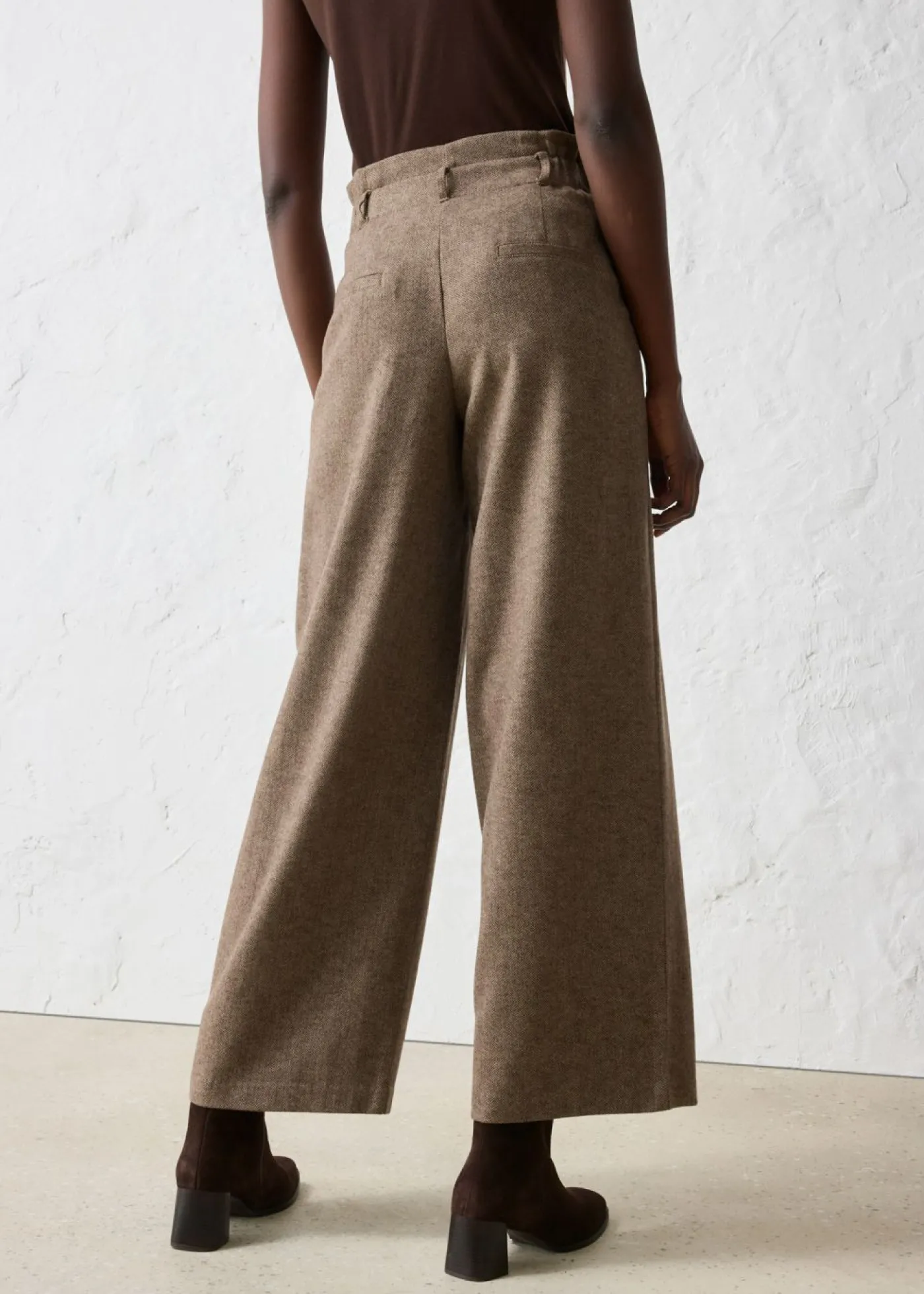 bonprix bonprix Pantalón ancho con lana marrón oscuro moteado Hot