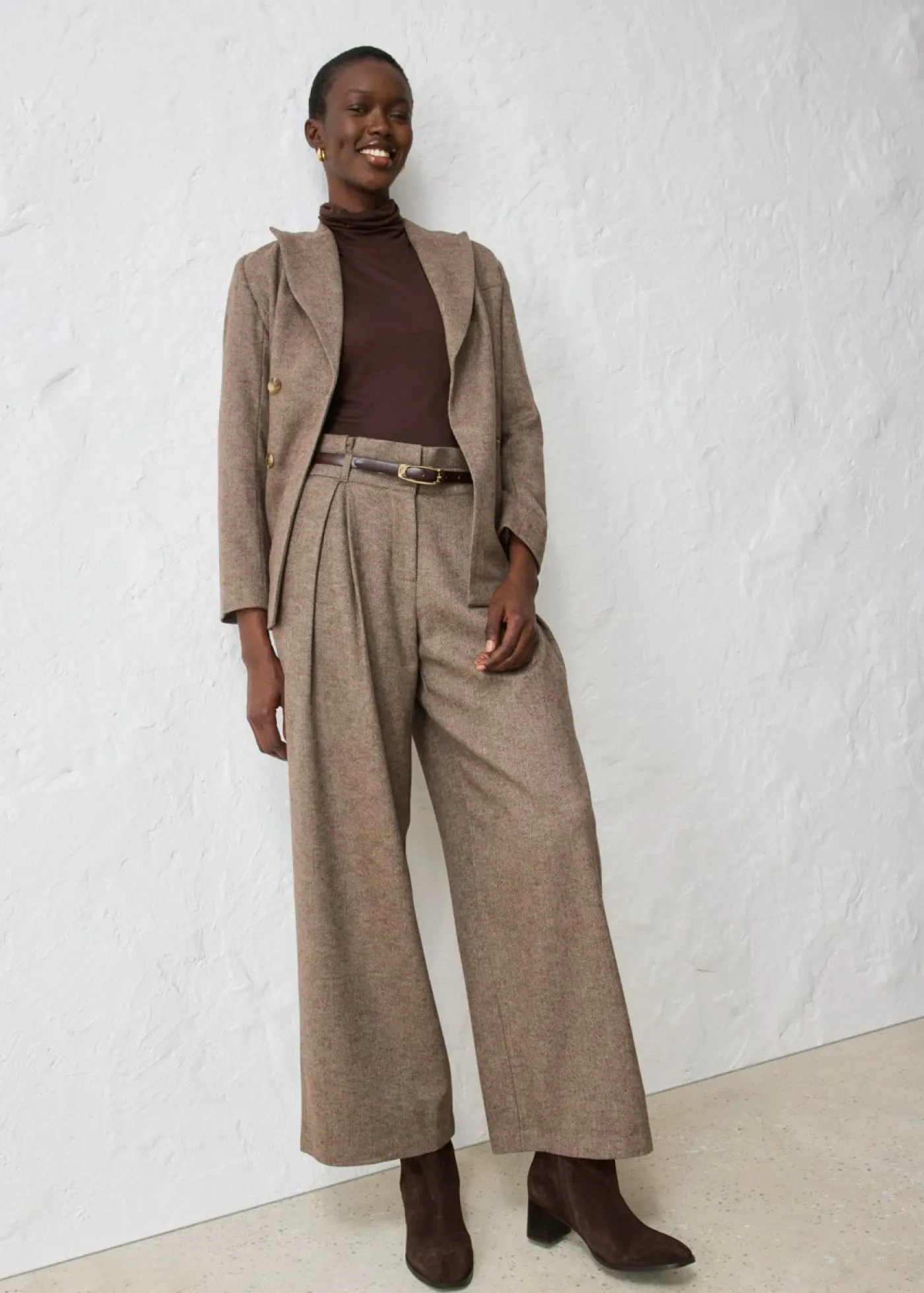 bonprix bonprix Pantalón ancho con lana marrón oscuro moteado Hot