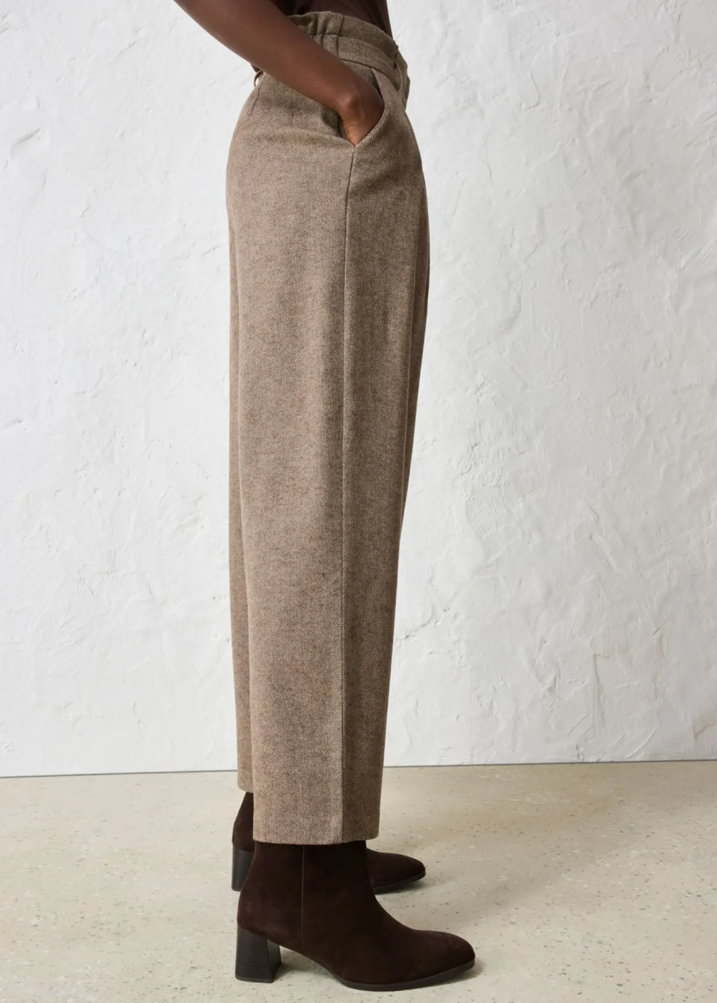 bonprix bonprix Pantalón ancho con lana marrón oscuro moteado Hot