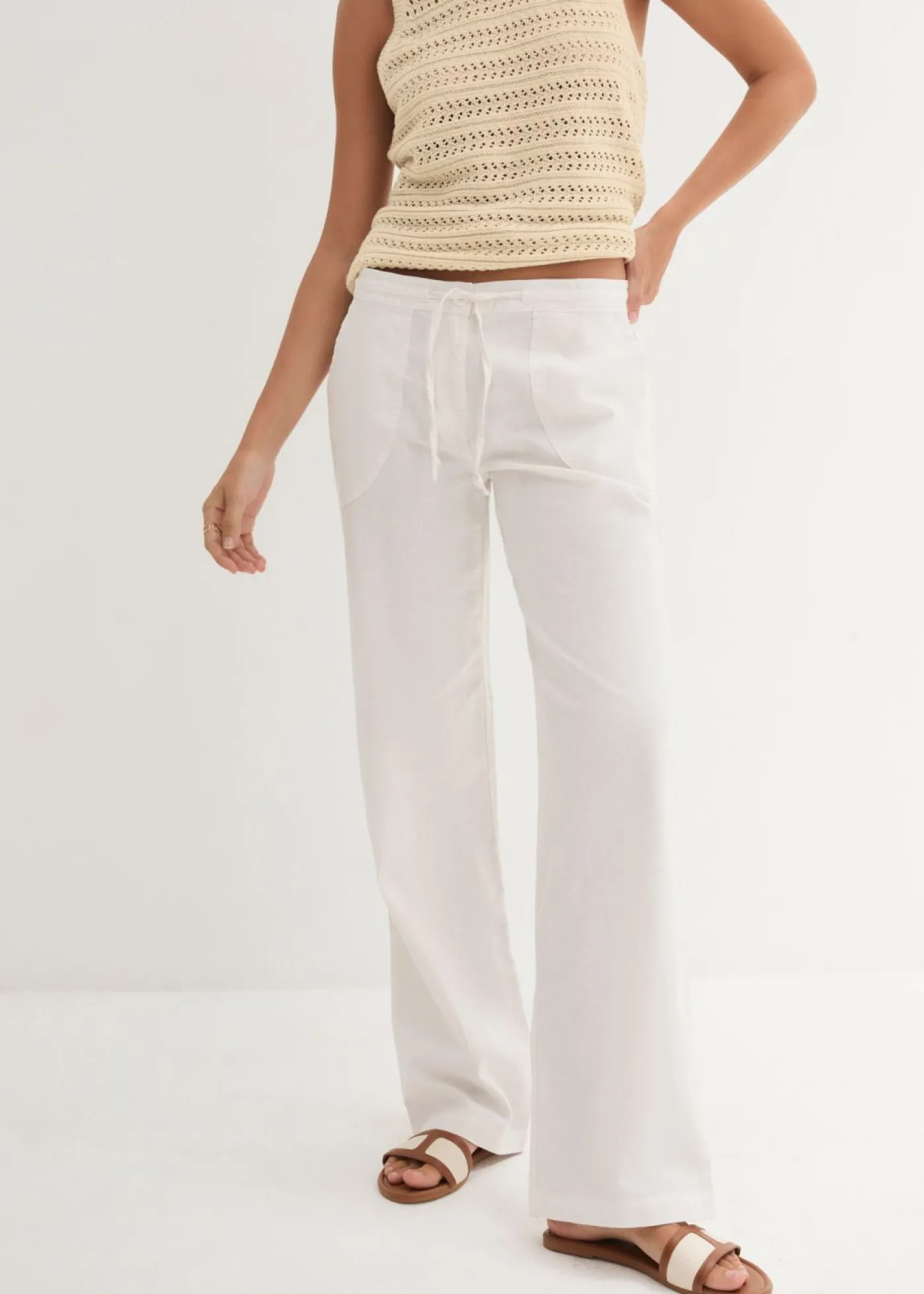 bonprix bonprix Pantalón ancho con lino Blanco Best