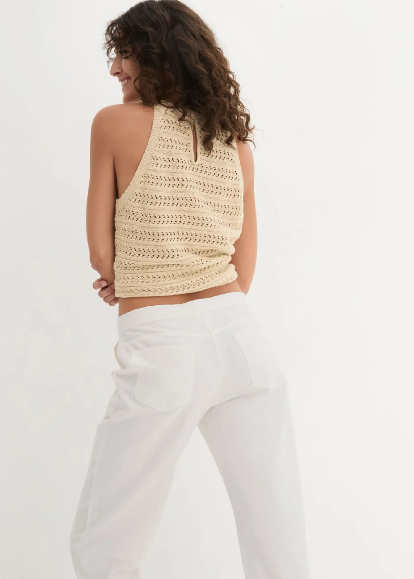 bonprix bonprix Pantalón ancho con lino Blanco Best