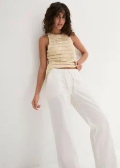 bonprix bonprix Pantalón ancho con lino Blanco Best
