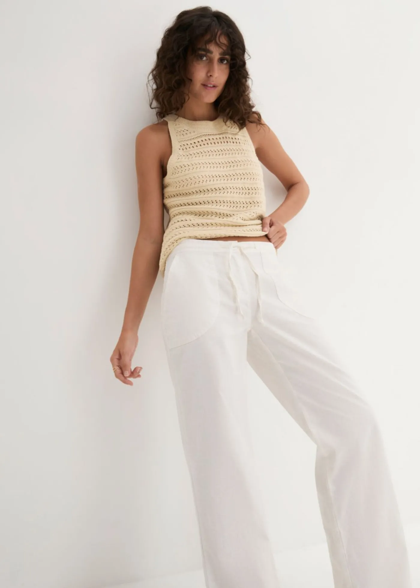 bonprix bonprix Pantalón ancho con lino Blanco Best