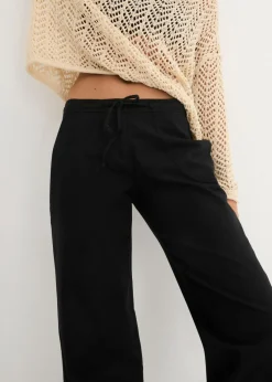 bonprix bonprix Pantalón ancho con lino Negro New