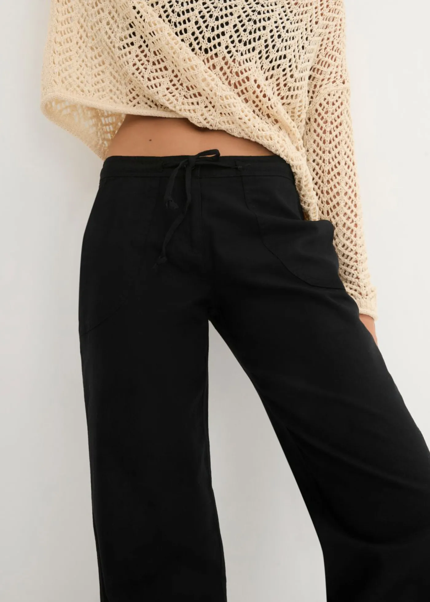 bonprix bonprix Pantalón ancho con lino Negro New