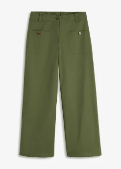 bonprix bonprix Pantalón ancho de cinturilla cómoda y talle alto Verde oliva New