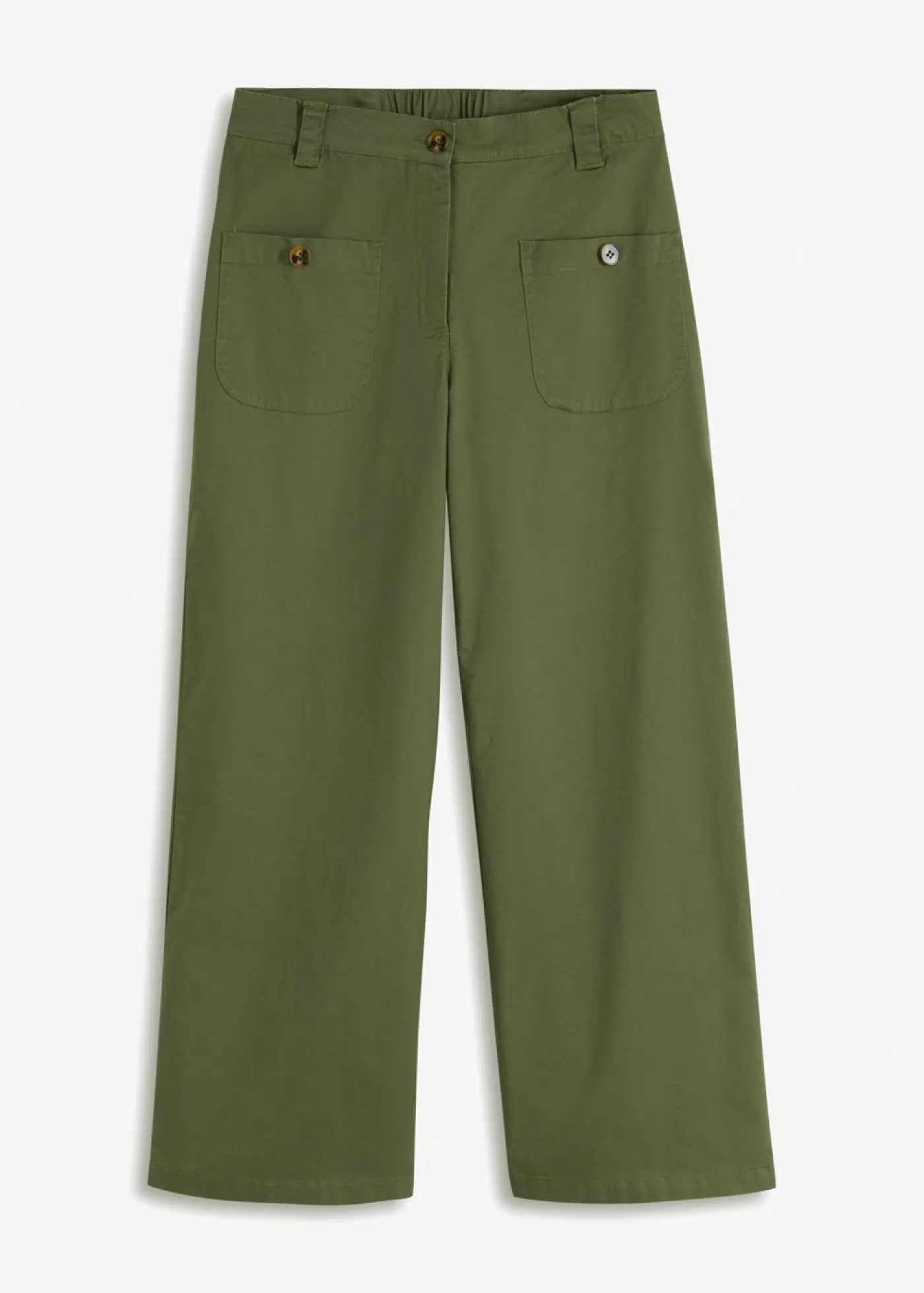bonprix bonprix Pantalón ancho de cinturilla cómoda y talle alto Verde oliva New
