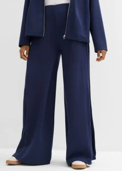 bonprix bonprix Pantalón ancho de mezcla de modal con pliegue lateral Azul marino Discount