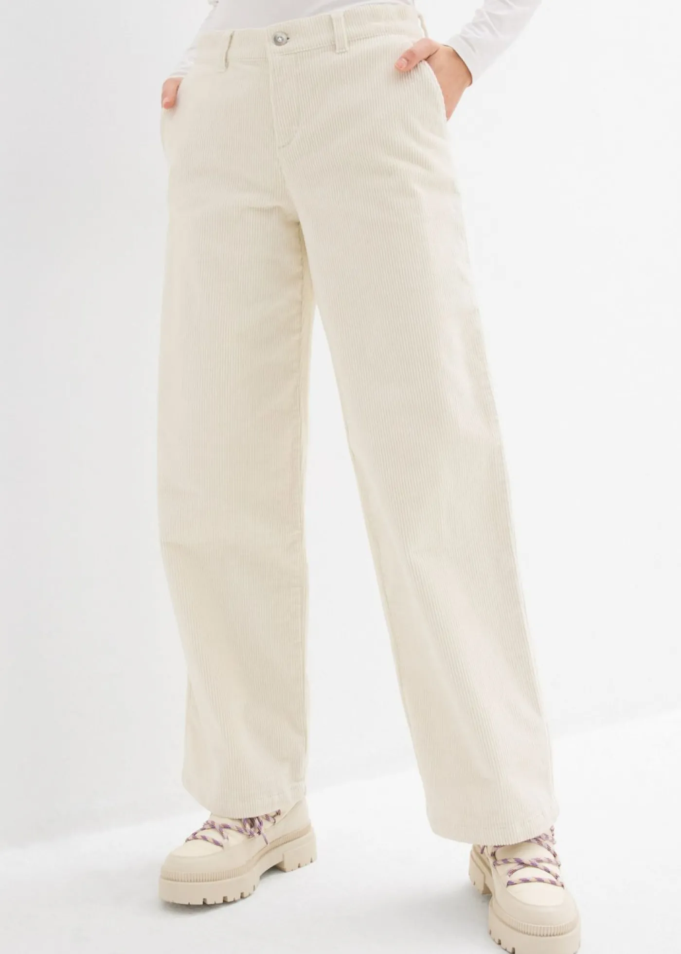 bonprix bonprix Pantalón ancho de pana blanco perla Hot