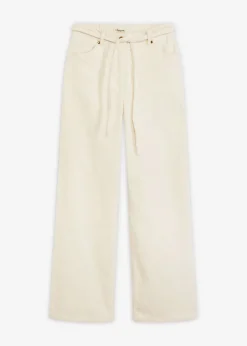 bonprix bonprix Pantalón ancho de pana con cinturón blanco perla New