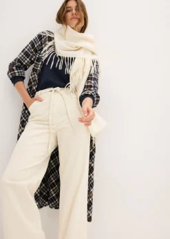 bonprix bonprix Pantalón ancho de pana con cinturón blanco perla New
