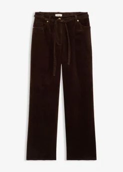 bonprix bonprix Pantalón ancho de pana con cinturón Marrón oscuro Best