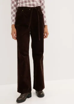 bonprix bonprix Pantalón ancho de pana con cinturón Marrón oscuro Best