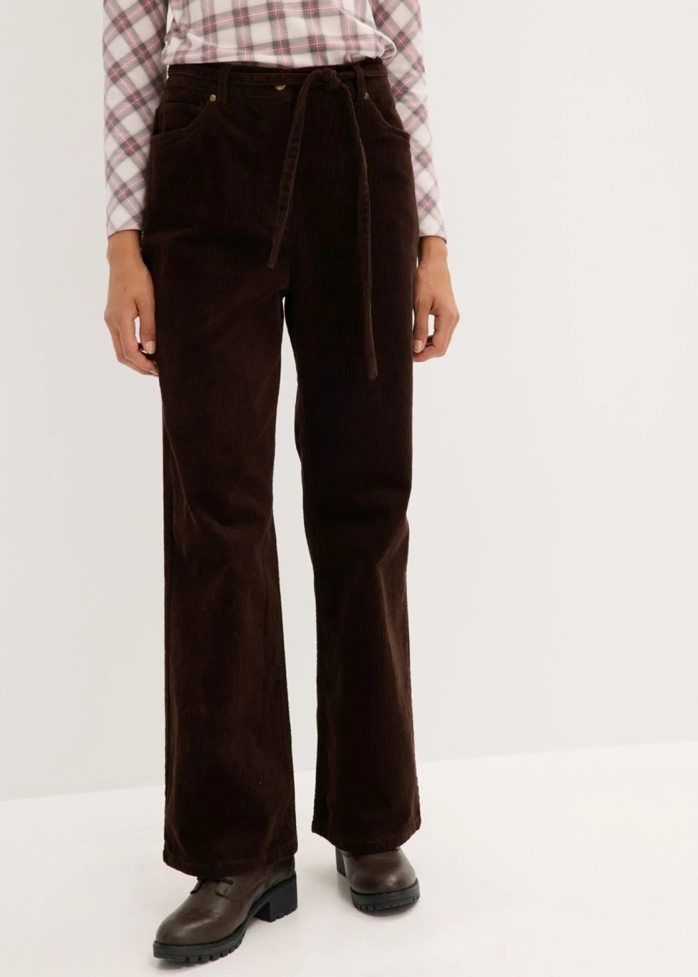 bonprix bonprix Pantalón ancho de pana con cinturón Marrón oscuro Best