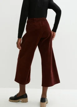 bonprix bonprix Pantalón ancho de pana elástica con cintura cómoda high waist, largo 7/8 Marrón café Sale