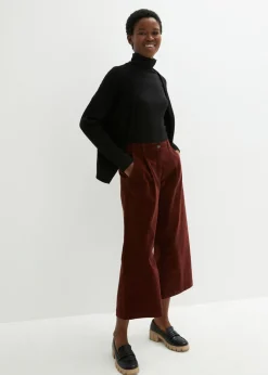 bonprix bonprix Pantalón ancho de pana elástica con cintura cómoda high waist, largo 7/8 Marrón café Sale