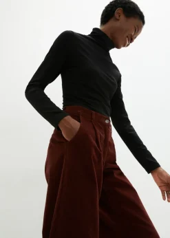 bonprix bonprix Pantalón ancho de pana elástica con cintura cómoda high waist, largo 7/8 Marrón café Sale