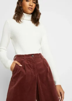 bonprix bonprix Pantalón ancho de pana elástica con cintura cómoda high waist, largo 7/8 Marrón café Sale