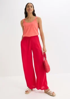 bonprix bonprix Pantalón ancho de viscosa fina rojo intenso Discount