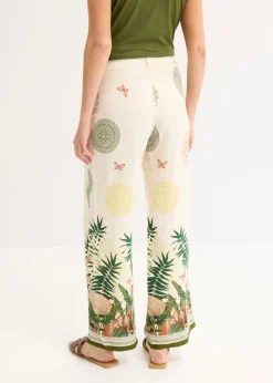 bonprix bonprix Pantalón ancho de viscosa con estampado en el borde Blanco-crema Discount