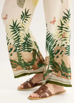 bonprix bonprix Pantalón ancho de viscosa con estampado en el borde Blanco-crema Discount