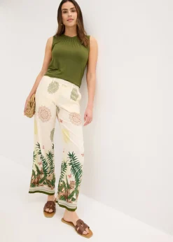 bonprix bonprix Pantalón ancho de viscosa con estampado en el borde Blanco-crema Discount