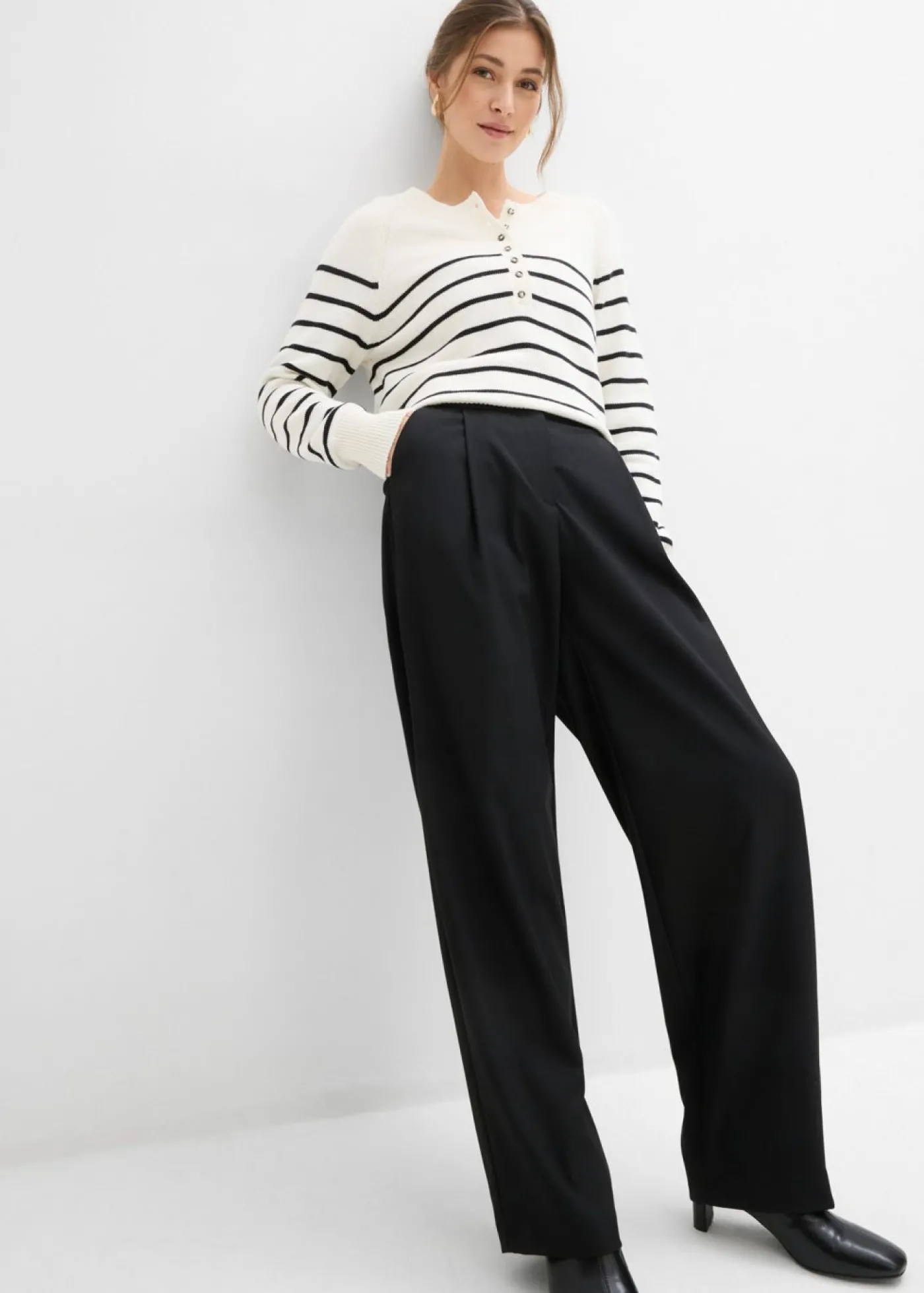 bonprix bonprix Pantalón barrel con cintura alta Negro Clearance