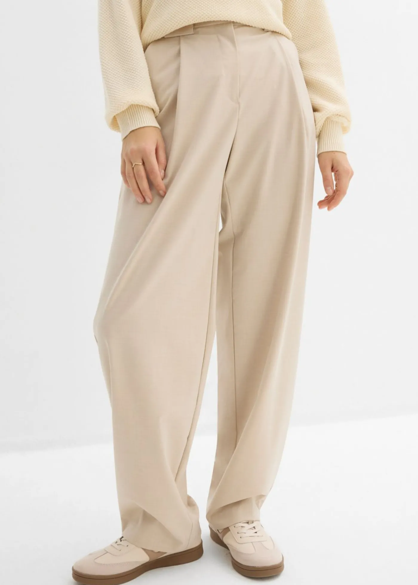 bonprix bonprix Pantalón barrel con cintura alta arena claro moteado Best
