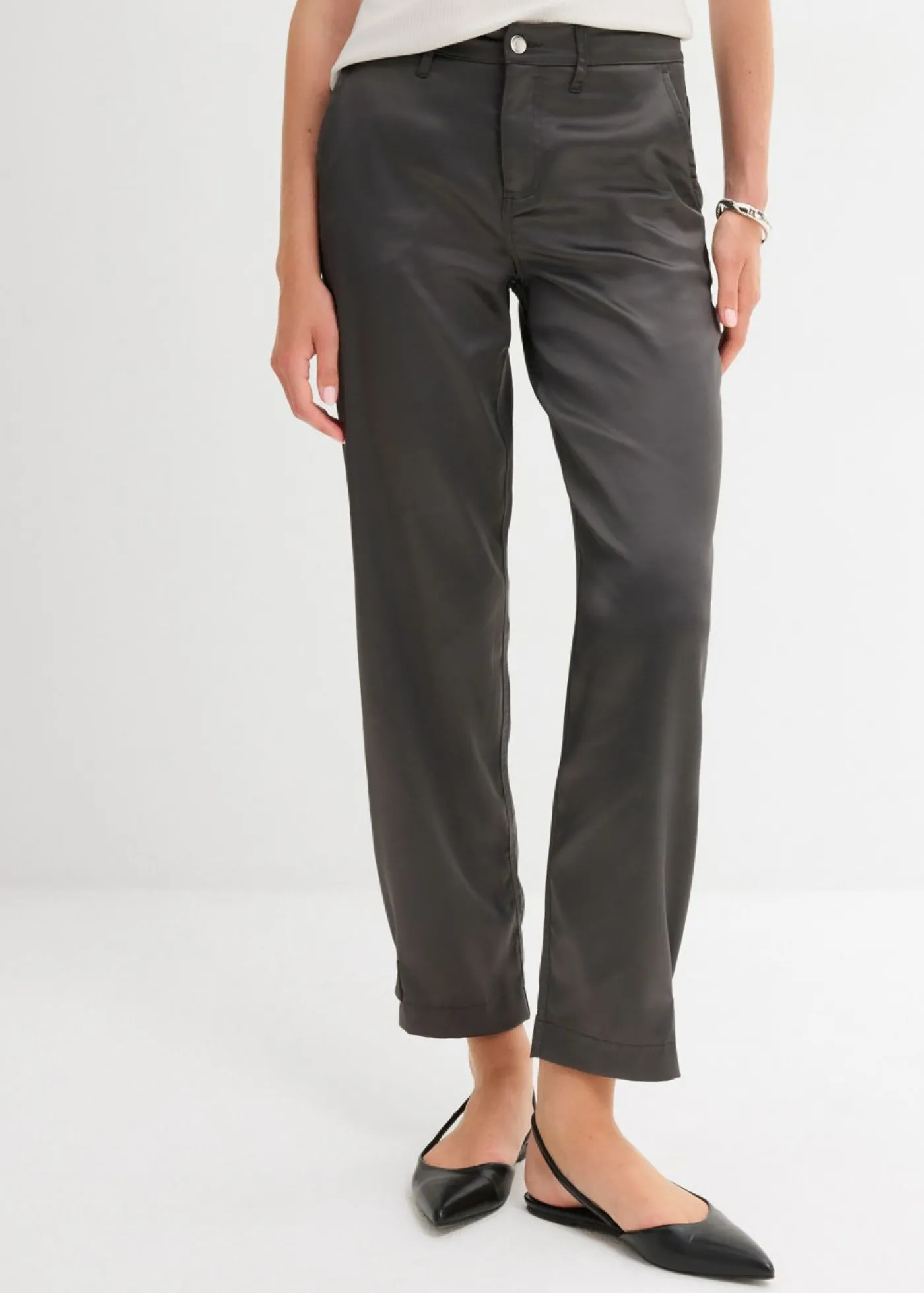bonprix bonprix Pantalón barrel con satén fluido antracita Hot