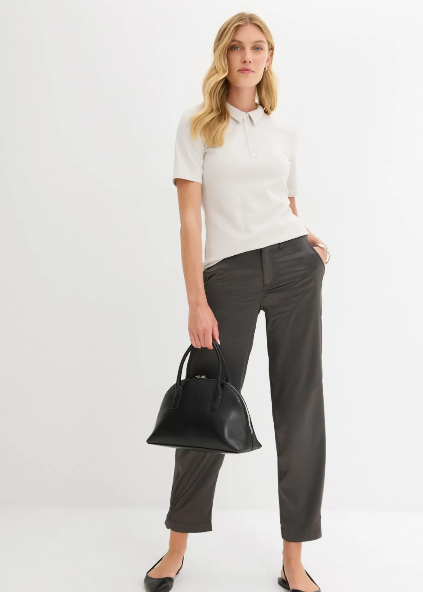 bonprix bonprix Pantalón barrel con satén fluido antracita Hot