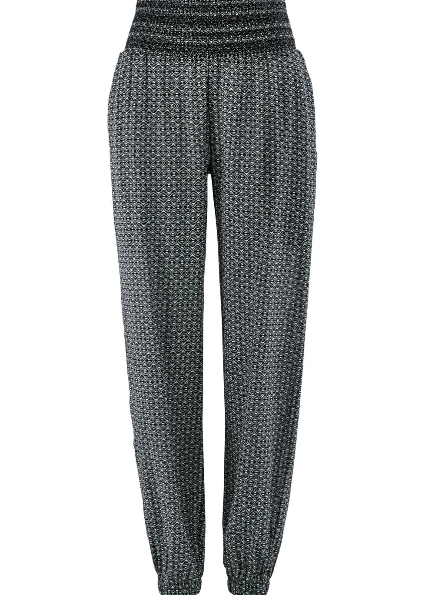 bonprix bonprix Pantalón bombacho arrugado Negro-blanco con estampado gráfico New